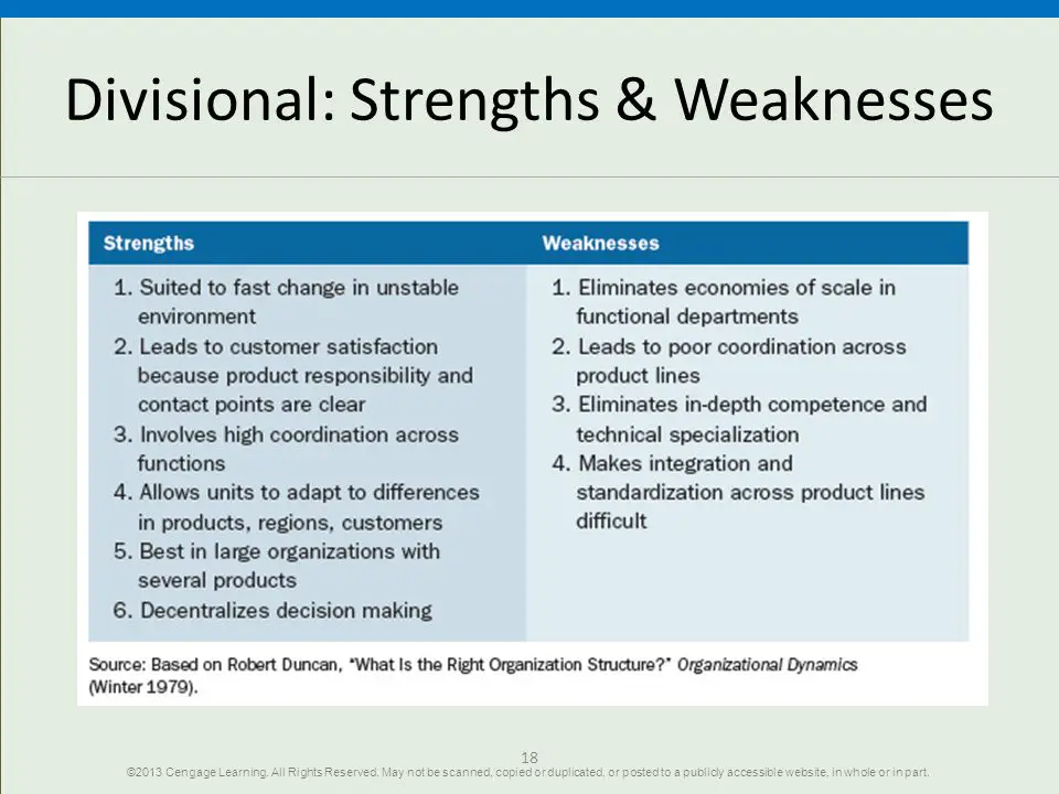 Figure X-8 Strengths and Weaknesses of Divisional Structure